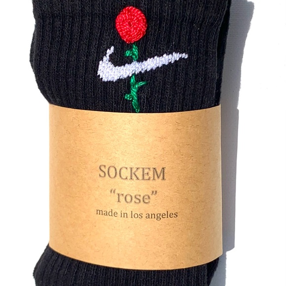Hand Embroidered Rose Nike Sock by @sockem - Picture 4 of 5